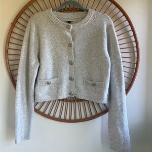 American Eagle Outfitters Light Gray Cropped Button Cardigan
